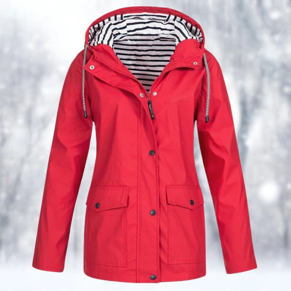 Packable women's lightweight raincoat. Hooded, waterproof & windproof, great for travel & daily use.