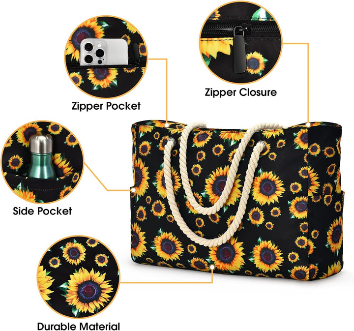 Women's waterproof work tote bag, large capacity, zippered for security.