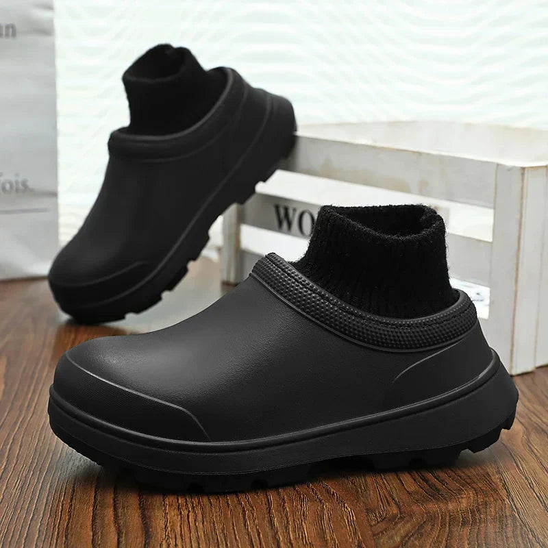 Stylish Madeline women's clogs: waterproof and comfortable with an elastic knit ankle cuff.