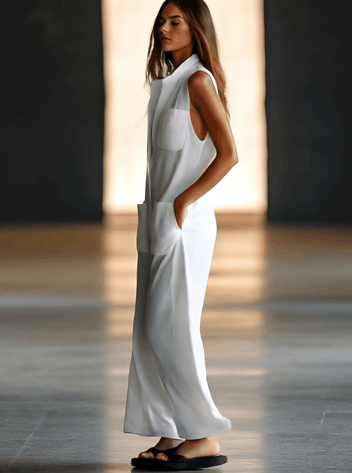Easy fashion women's white casual jumpsuit with sleeveless and wide-leg design for relaxed summer wear.