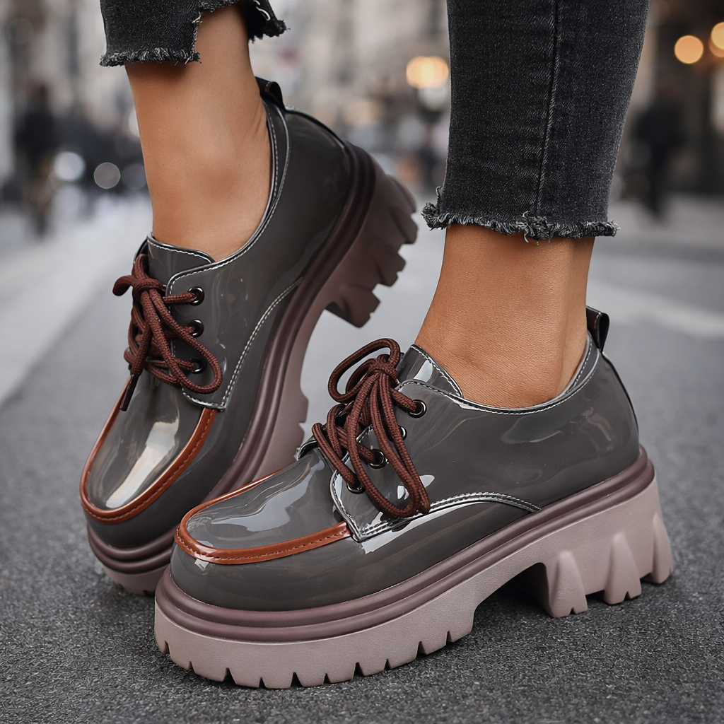 Women's white fashion platform sneakers with laces, orthopedic insole & shock-absorbing lug sole