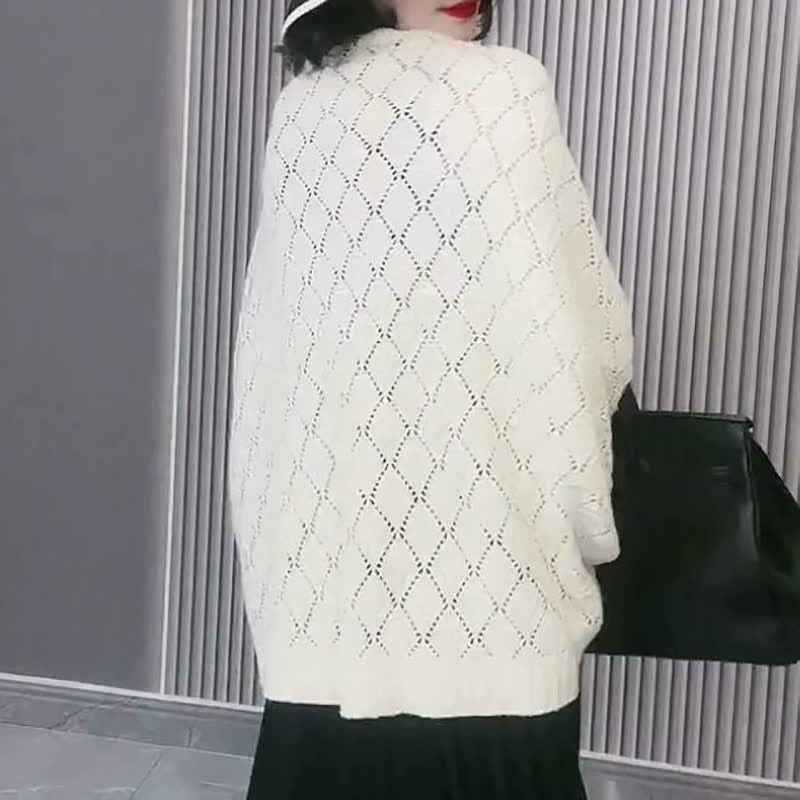 Women's fashion knitwear: diamond hollow short batwing sleeve cardigan for summer elegance.