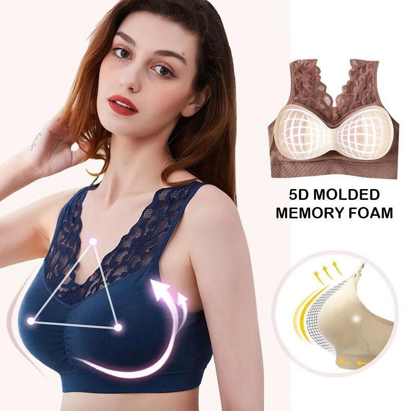 Women's white lace push-up sports bra, wireless and breathable for activewear comfort