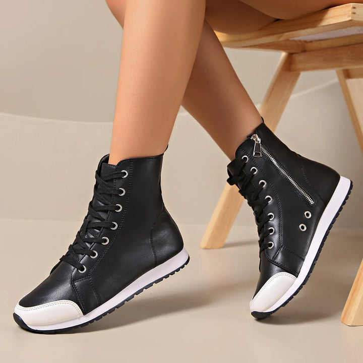 Women's wide fit orthopedic lace-up sneakers, providing comfort & support for everyday wear.