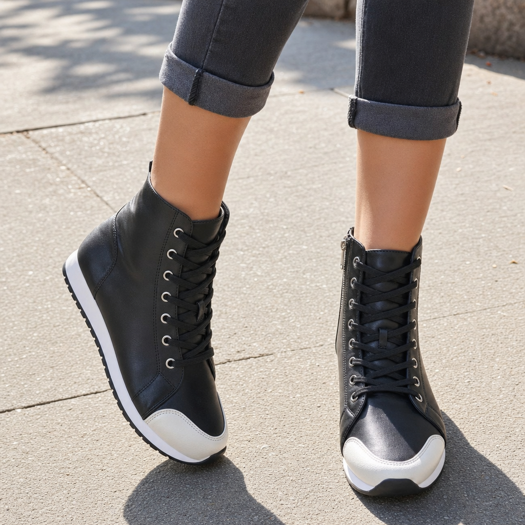 Comfortable women's wide fit orthopedic sneakers with lace-up design for foot support & casual wear.