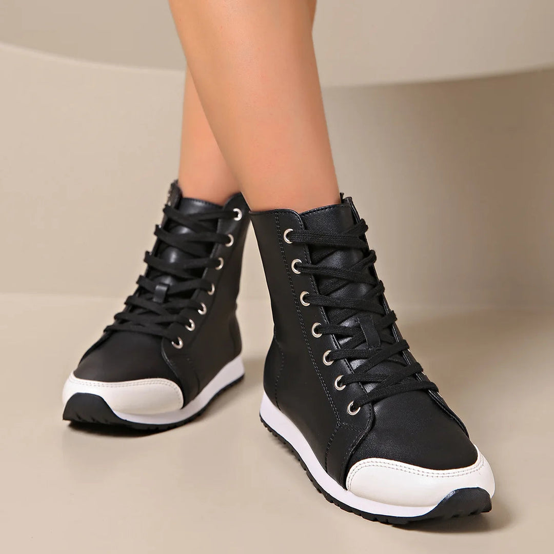 Supportive wide fit orthopedic lace-up sneakers for women seeking comfort & foot health.