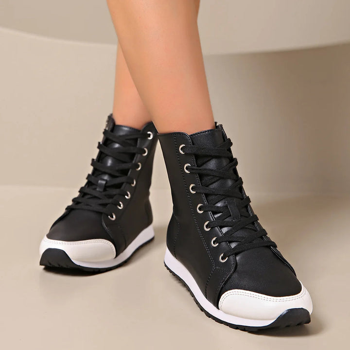 Supportive wide fit orthopedic lace-up sneakers for women seeking comfort & foot health.