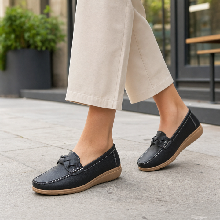 Comfortable Women's Slip-On Loafers: Wide fit orthopedic footwear with arch support for foot health.