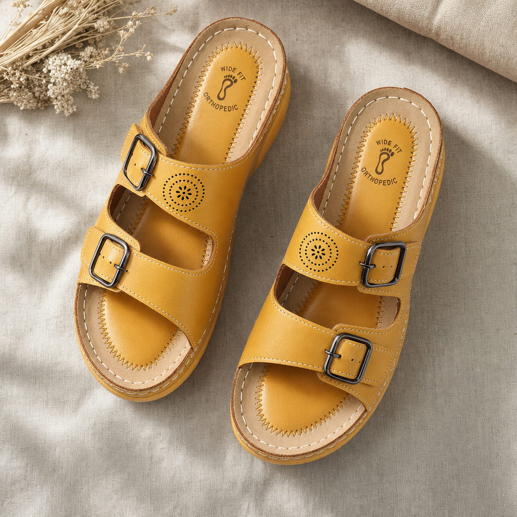 Orthopedic wide fit sandals for women, promoting foot health with superior arch support & comfort.
