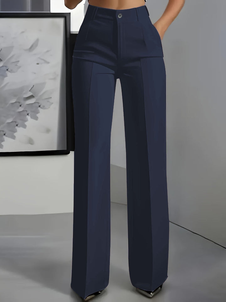 Women's wide leg high waist trousers, structured fit for elegant office wear.