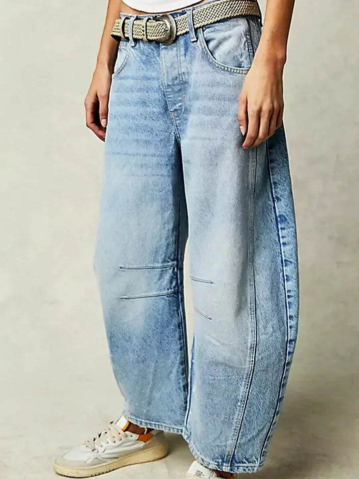 Versatile women's high waisted wide leg denim jeans, a chic and fashionable bottom.