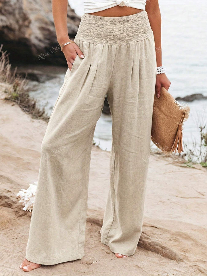 Women's wide leg linen pants, relaxed fit for everyday comfort. Flowy & stylish for spring/summer.