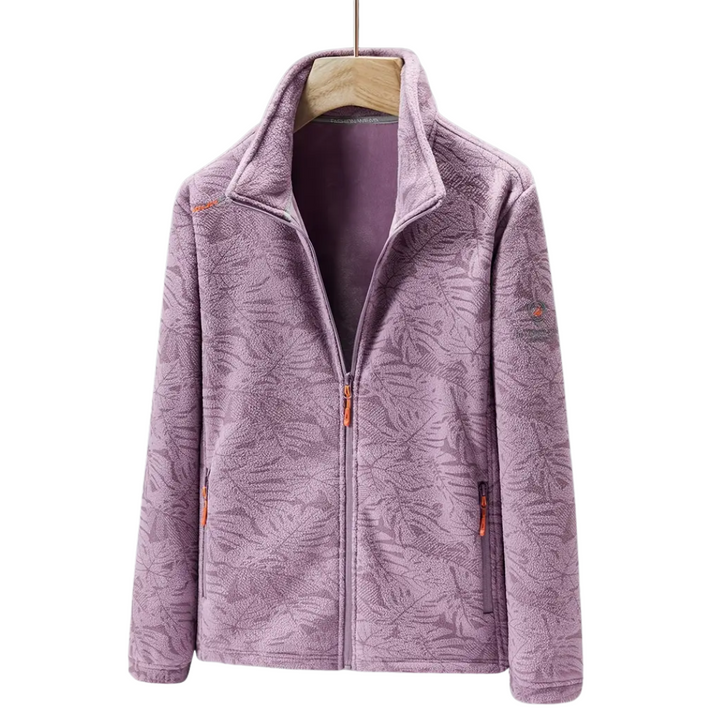 Casual women's zipper jacket, windproof, with beautiful botanical print, perfect for outdoor activities.