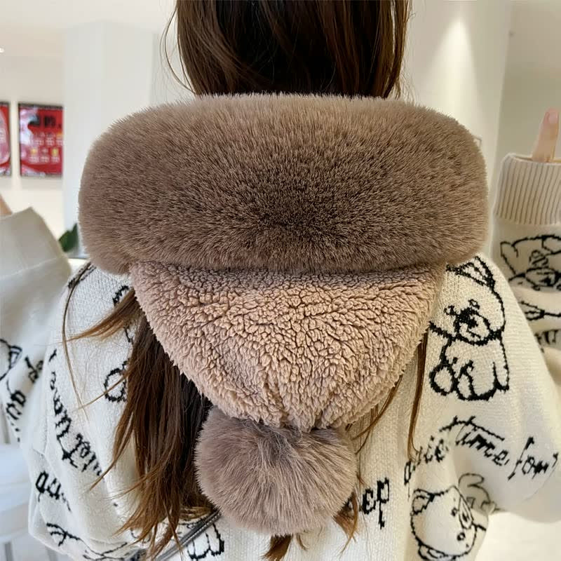 Women's winter fleece beanie and scarf set, windproof headwear for cold weather