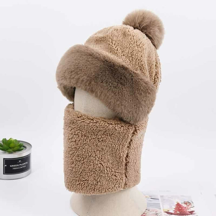 Close-up of women's fleece beanie and matching scarf, ideal for winter cycling