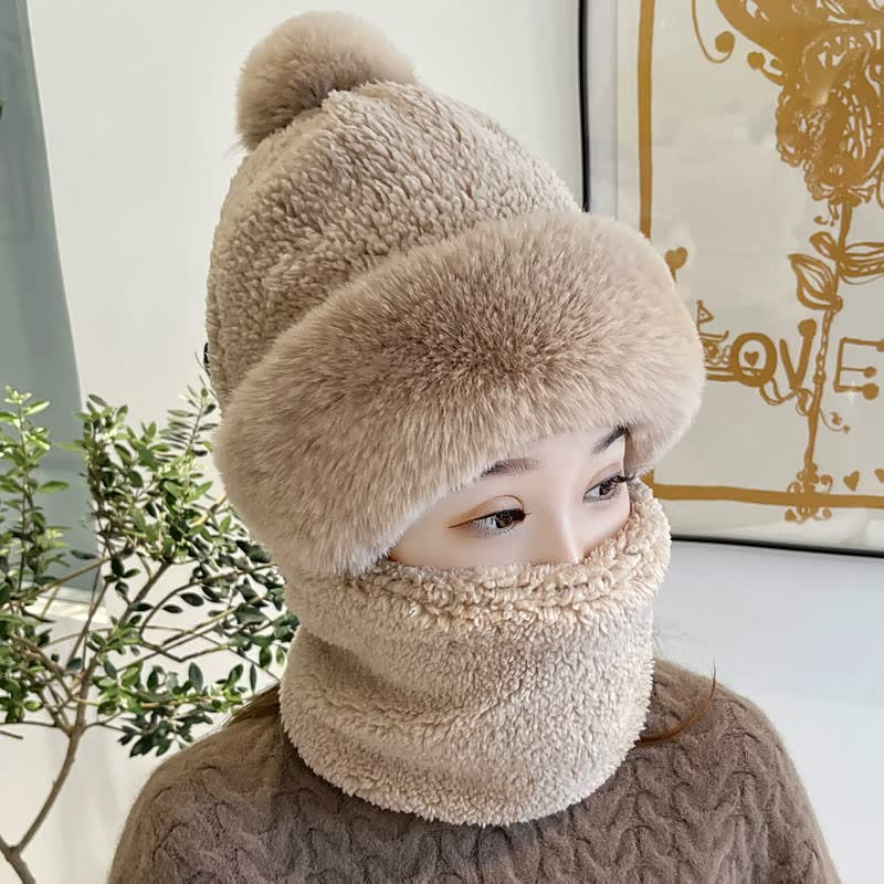 Women's windproof fleece beanie and infinity scarf set, insulated for warmth