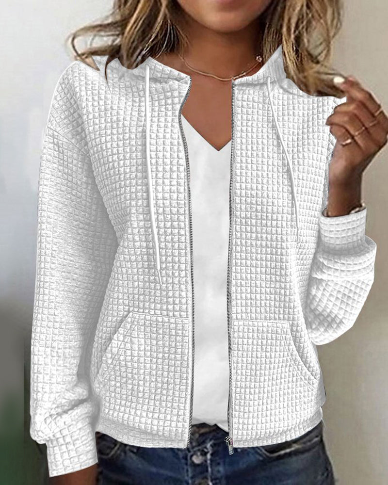 Comfortable women's casual jacket with zip front & pockets. Versatile plus size outerwear for everyday fall and spring fashion.