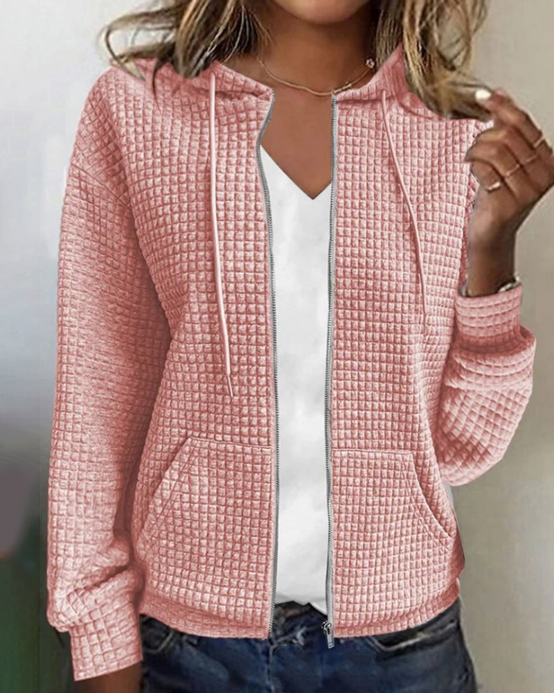 Wynona women's zip-front casual jacket, featuring convenient pockets & drawstring. Ideal comfortable outerwear for everyday wear.