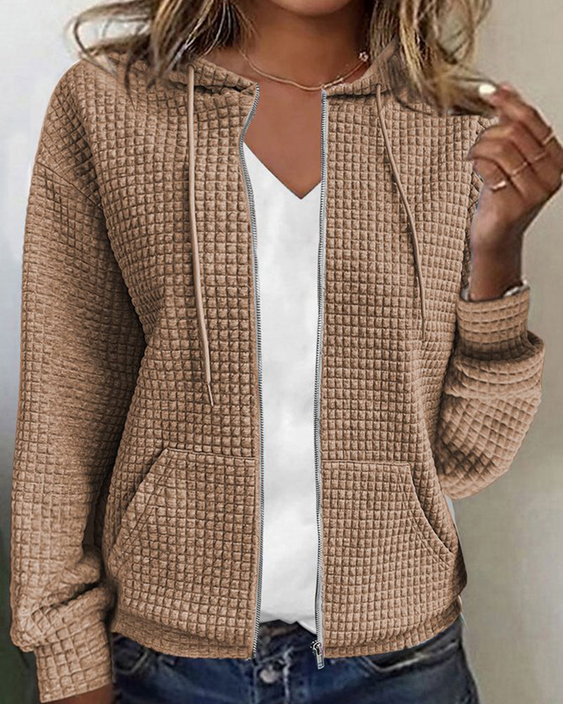 Versatile women's leisure jacket with zipper & pockets, offering comfort and style. A must-have piece for women's fashion.