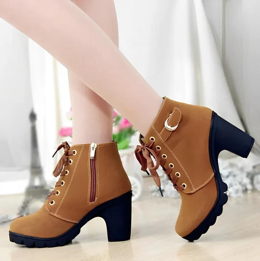 Women's Yeda lace-up ankle boots with thick heel & sole. Stylish fashion footwear for fall & winter.