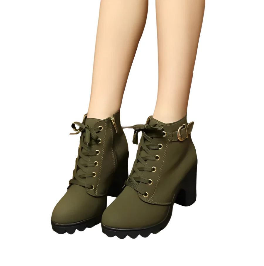 Durable Yeda women's lace-up ankle boots with thick sole and heel. Stylish & comfy fall/winter footwear.