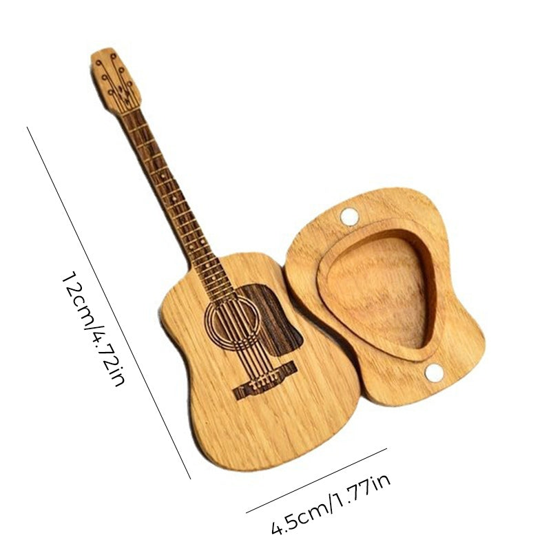 Side view of wooden pick holder box with stand, stable and practical.