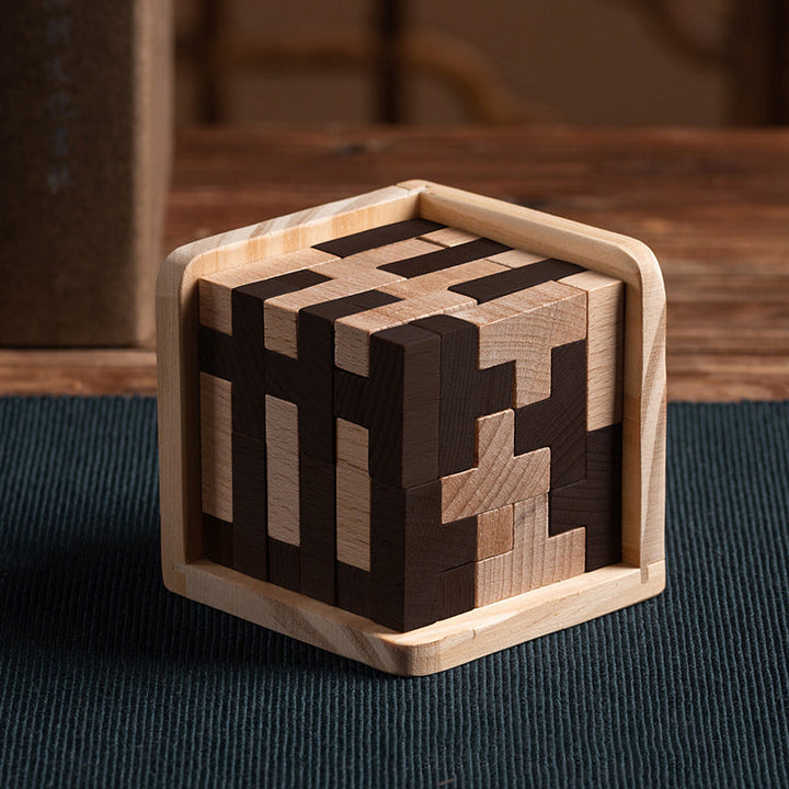 Set of various wooden brain teaser puzzles, ideal gift for kids and adults, logic games