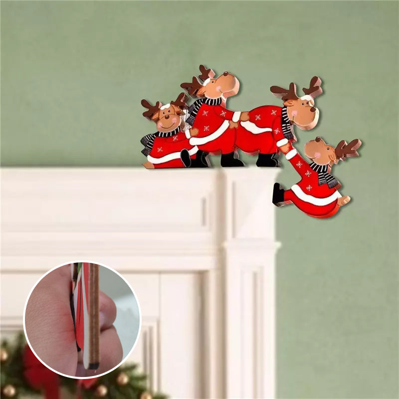 Wooden Christmas door frame decor with Santa Claus, enhancing festive holiday ambiance.