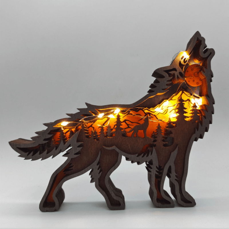Wooden forest animal art decor with elk, bear, and wolf, perfect for home decor gifts