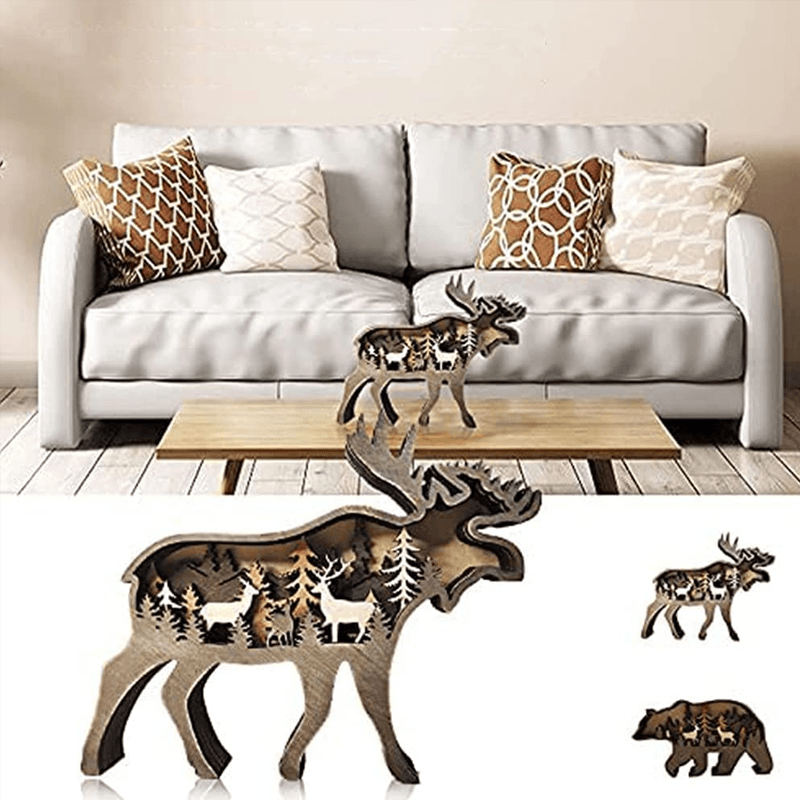 Handcrafted wooden bear figure, an elegant piece of forest animal art decor for any room