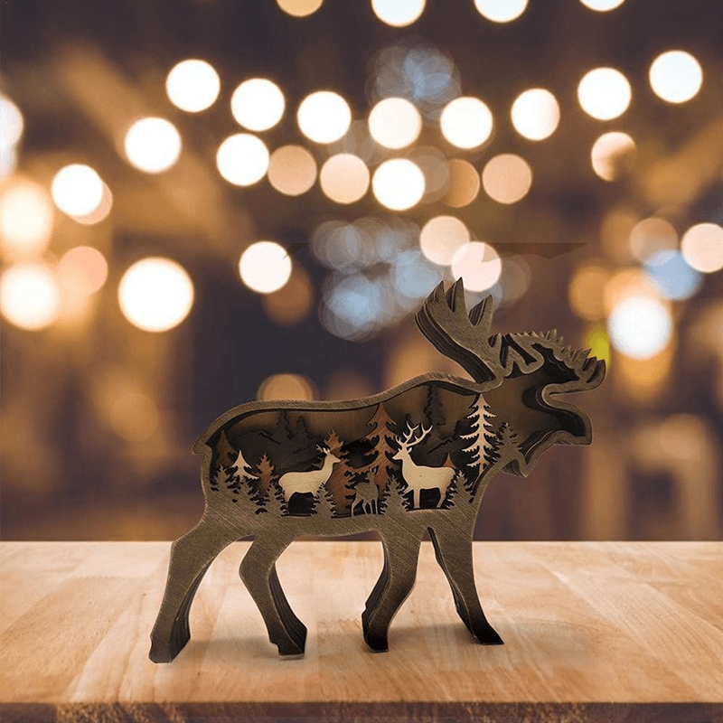 Wooden boxwood forest animal art decor, showcasing a majestic elk sculpture for interiors