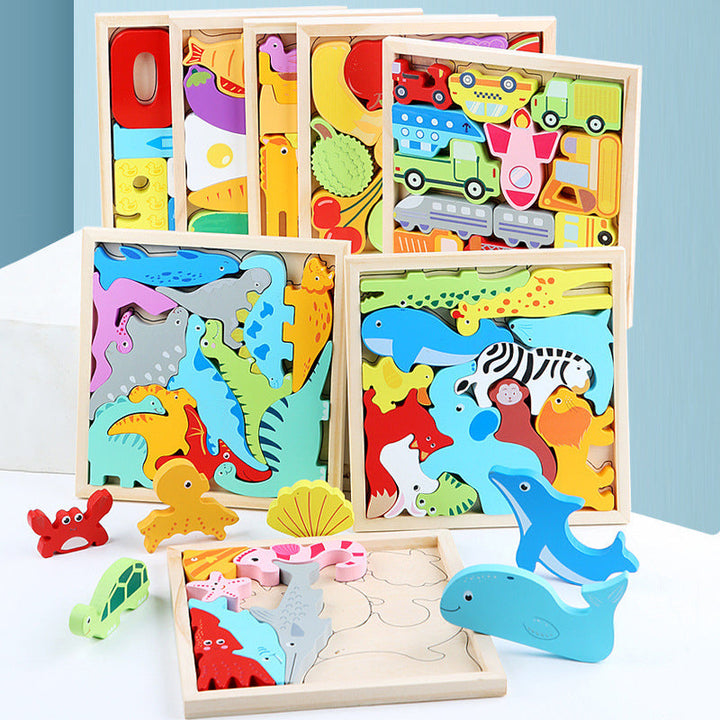 Wooden jigsaw puzzle for toddlers, colorful animal shapes, early learning toy, fine motor skills
