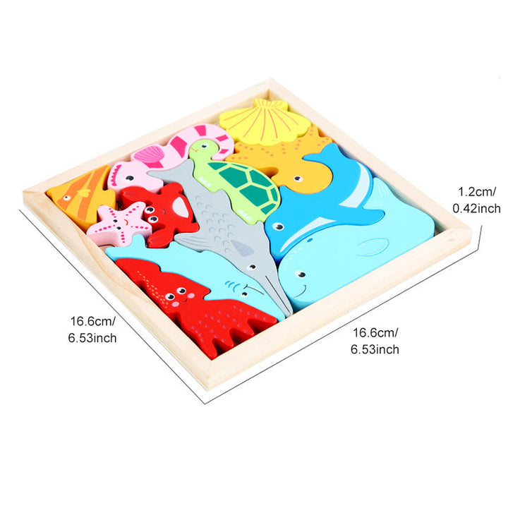 Brightly colored wooden puzzle for kids, improving dexterity and shape recognition skills