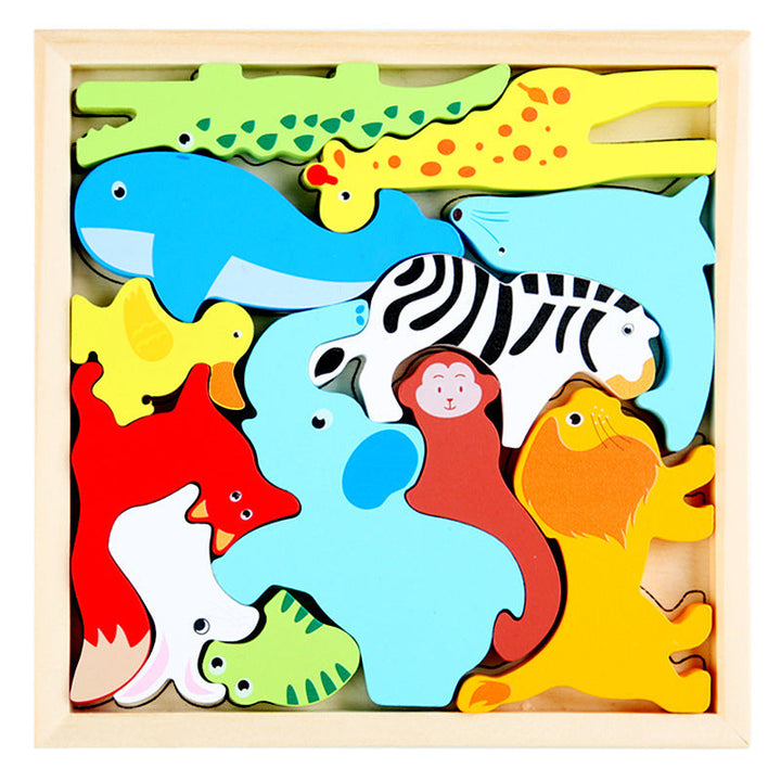 Children's educational wooden puzzle, teaching animal names and sounds, early development toy