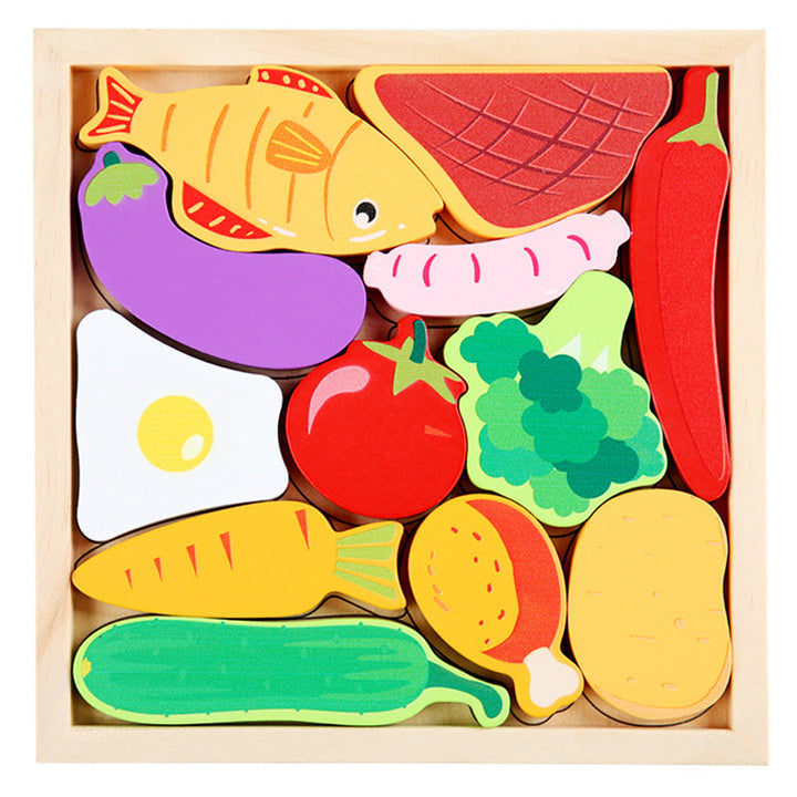 Chunky wooden puzzle pieces, easy for small hands to grasp, promoting fine motor skill growth