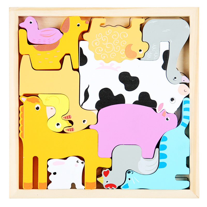 Toddler proudly displaying a completed wooden animal puzzle, boost in confidence and learning
