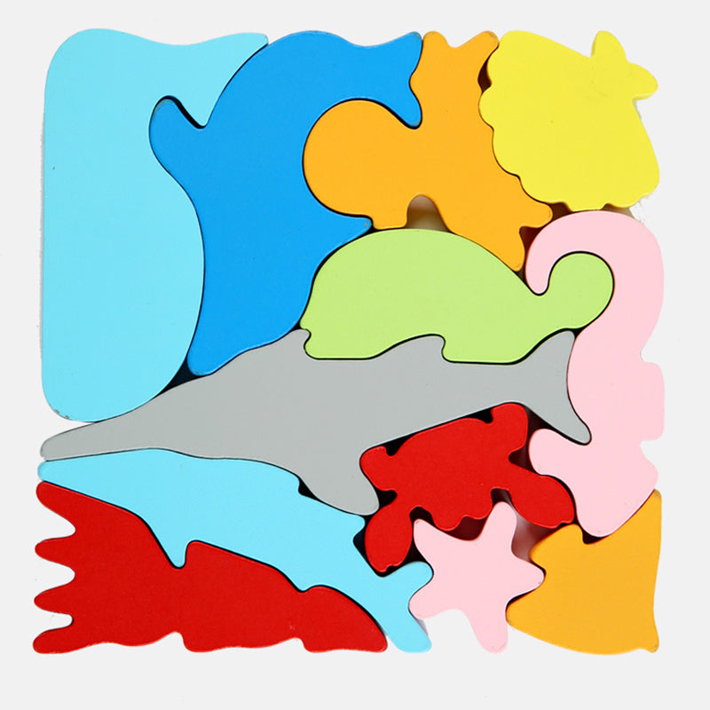 Close-up of a wooden toddler puzzle, showing intricate pieces for early development learning