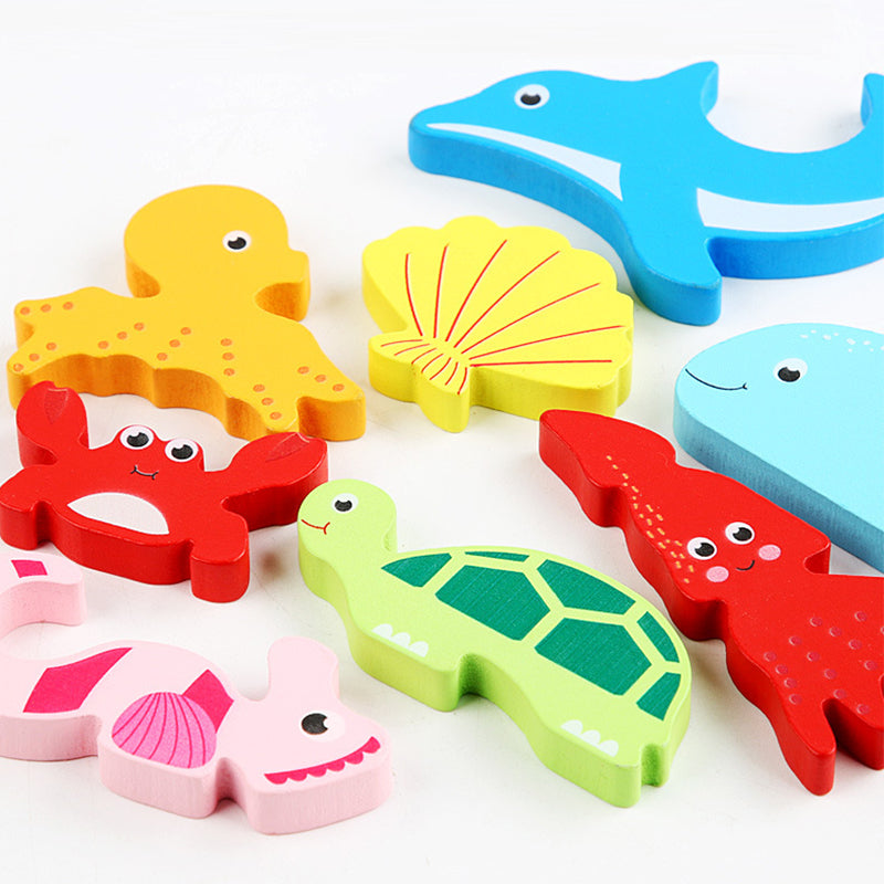 Child enjoying a wooden animal puzzle, enhancing cognitive skills and hand-eye coordination