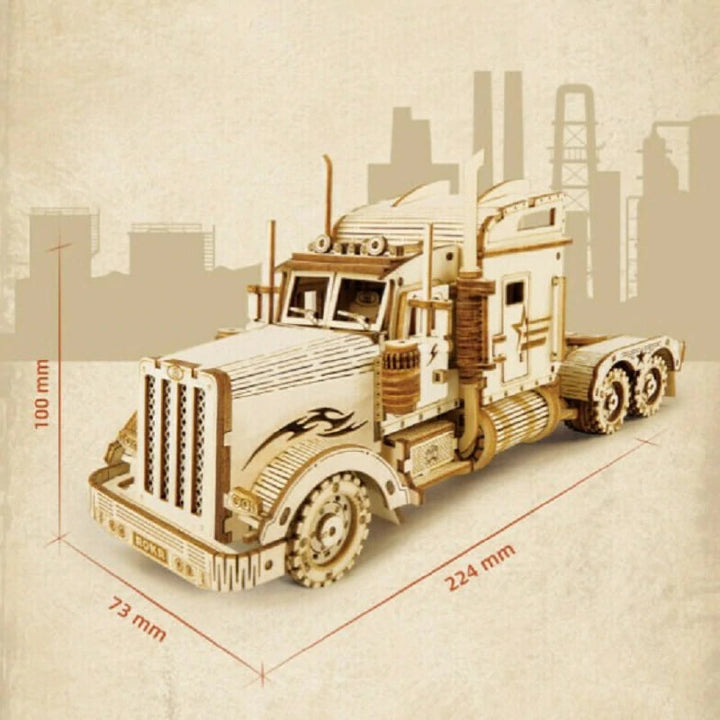 Wooden toy vehicle model, a challenging mechanical puzzle