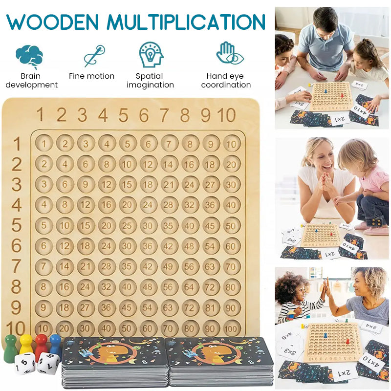 Wooden multiplication board game for kids, an educational Montessori math toy perfect for early learning