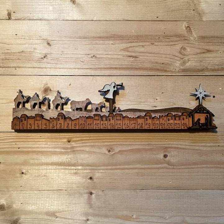 Tabletop wooden Nativity Advent Calendar, ready to be filled with daily treats for Christmas countdown