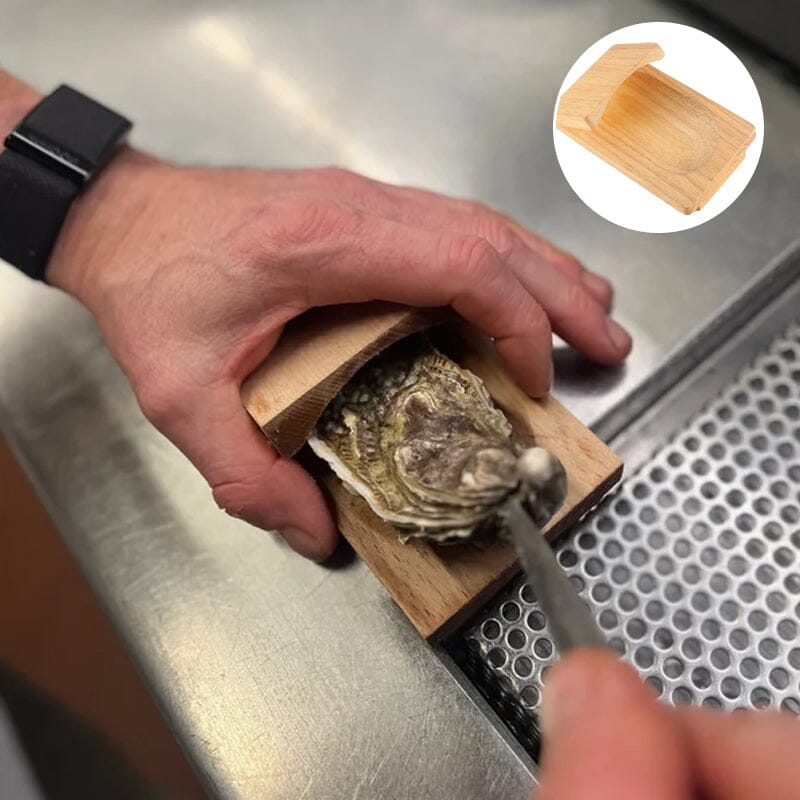 Food preparation: wooden oyster shucking clamp making oyster opening safe and simple