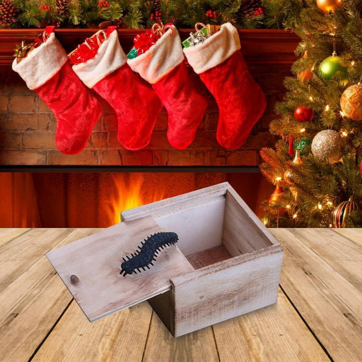 Wooden prank scare box with a spider jumping out, hilarious gag gift for parties