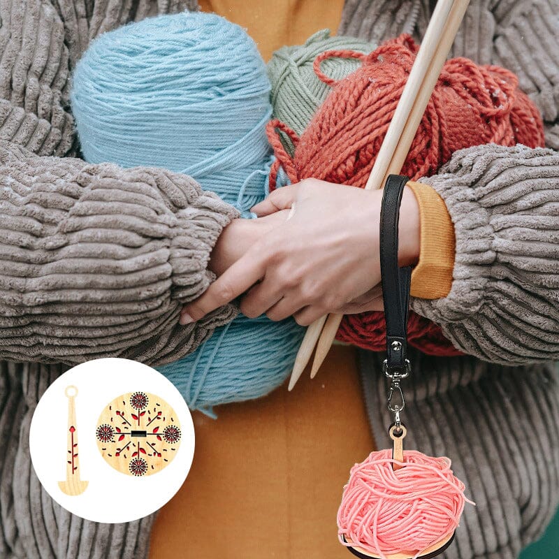 Wooden rotating yarn ball holder for knitting & crochet. Tangle-free crafting tool.
