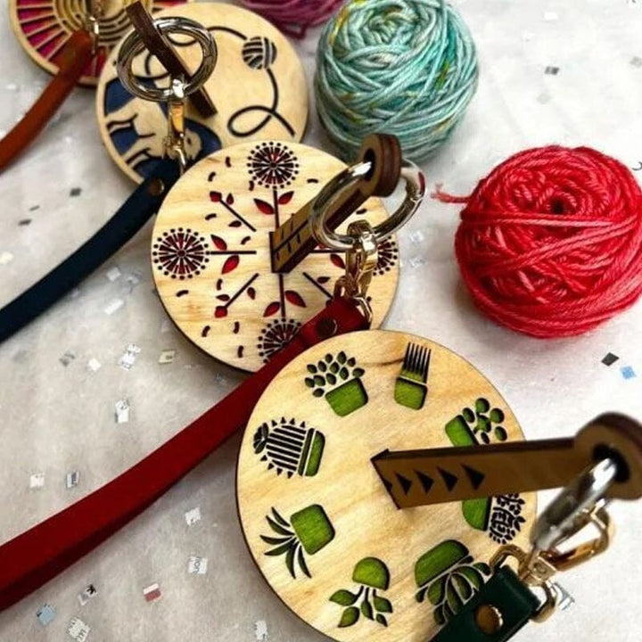 Wooden yarn dispenser, an essential crafting tool for tangle-free yarn feeding while knitting.