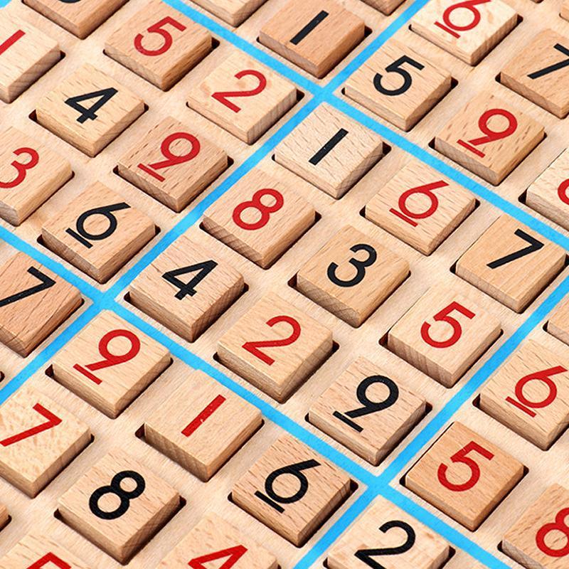 Complete wooden Sudoku game kit including board, number tiles & storage, perfect gift for kids
