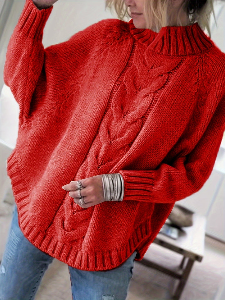 High neck Wren women's patterned sweater with stylish batwing sleeves & flare hem, ideal for winter.