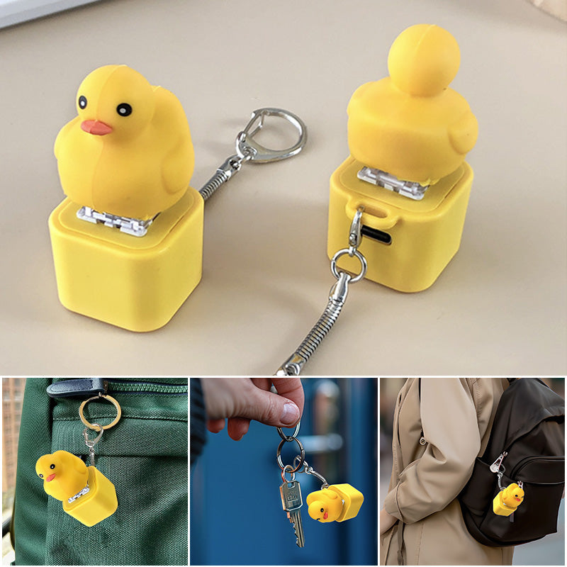 Yellow duck sound fidget keychain, a fun stress relief toy and novelty accessory.