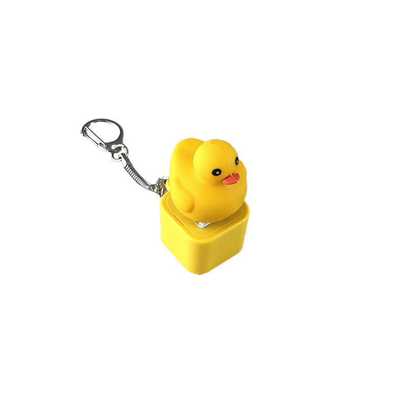 Yellow duck, a delightful sound fidget keychain providing sensory stimulation.