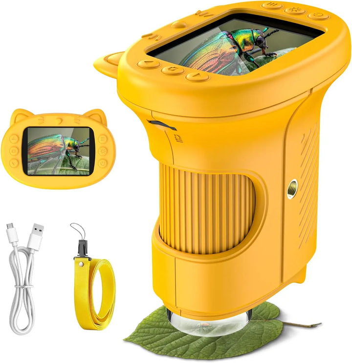 Yellow Kids' Handheld Digital Microscope (InsectaCam) for portable science exploration & learning.